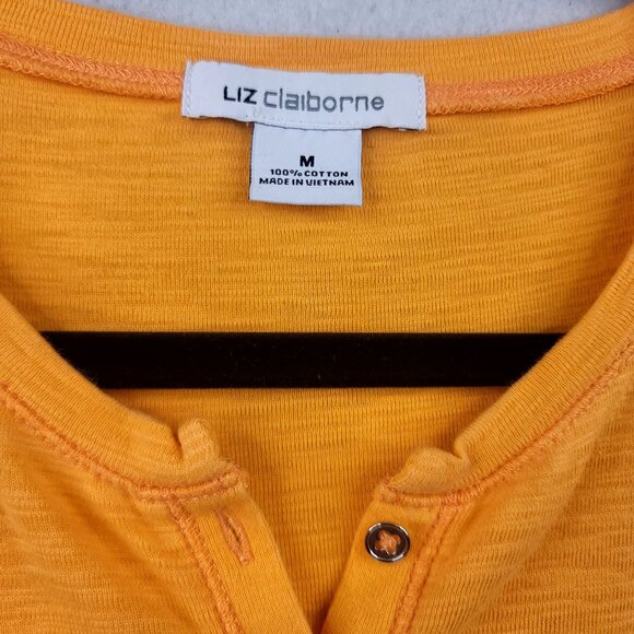 Liz Claiborne Womens Orange Henley Tank Top Two Front Button Pockets Medium - Picture 3 of 7